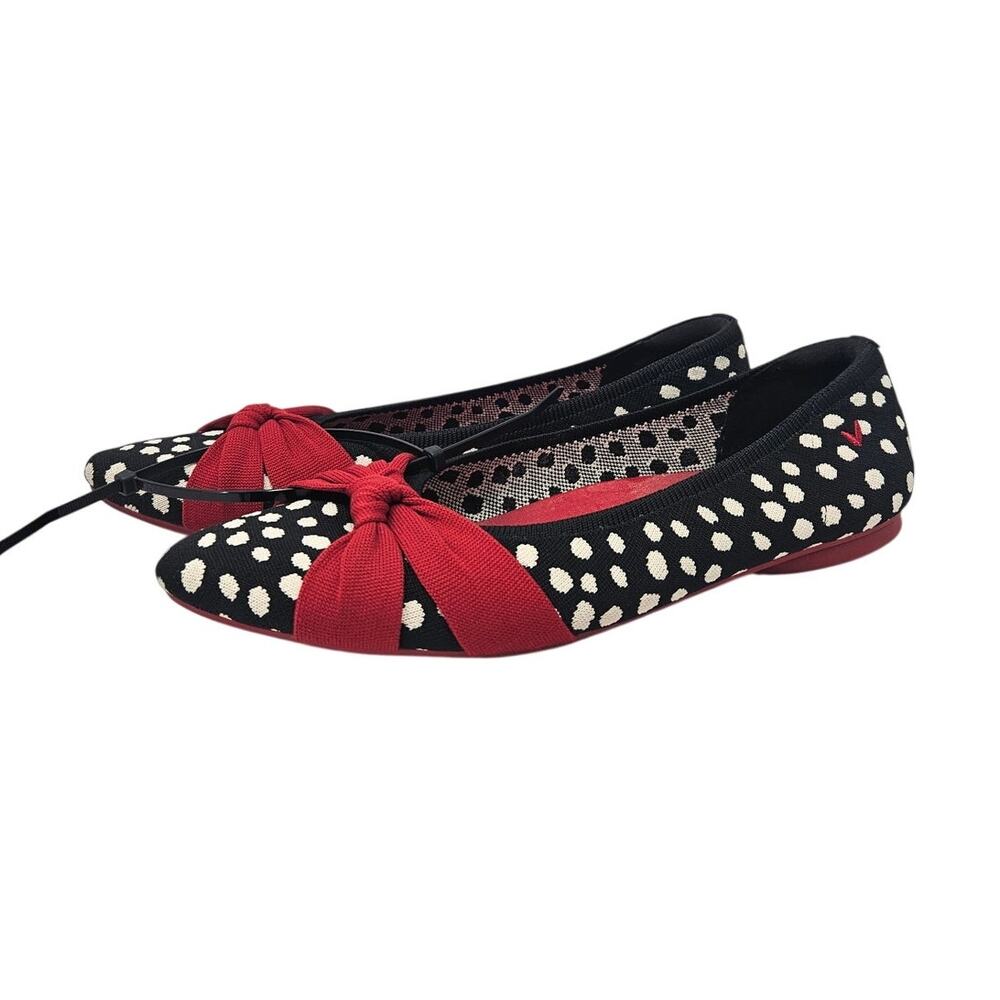 Vivaia 43 Black Red White Polka Dot Ballet Flat Bow Preppy Bibi Stretch Knit